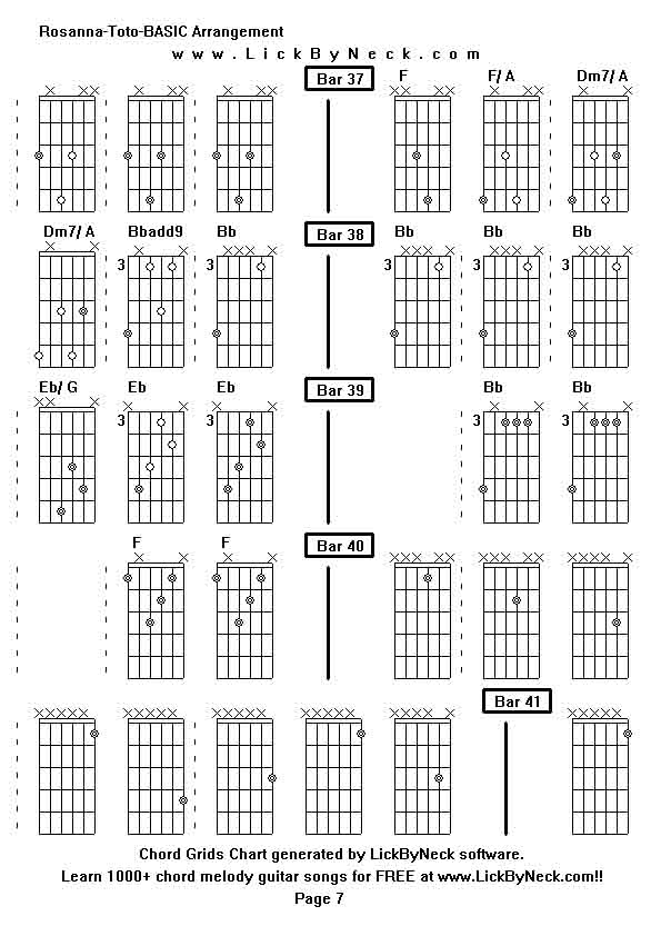 Chord Grids Chart of chord melody fingerstyle guitar song-Rosanna-Toto-BASIC Arrangement,generated by LickByNeck software.